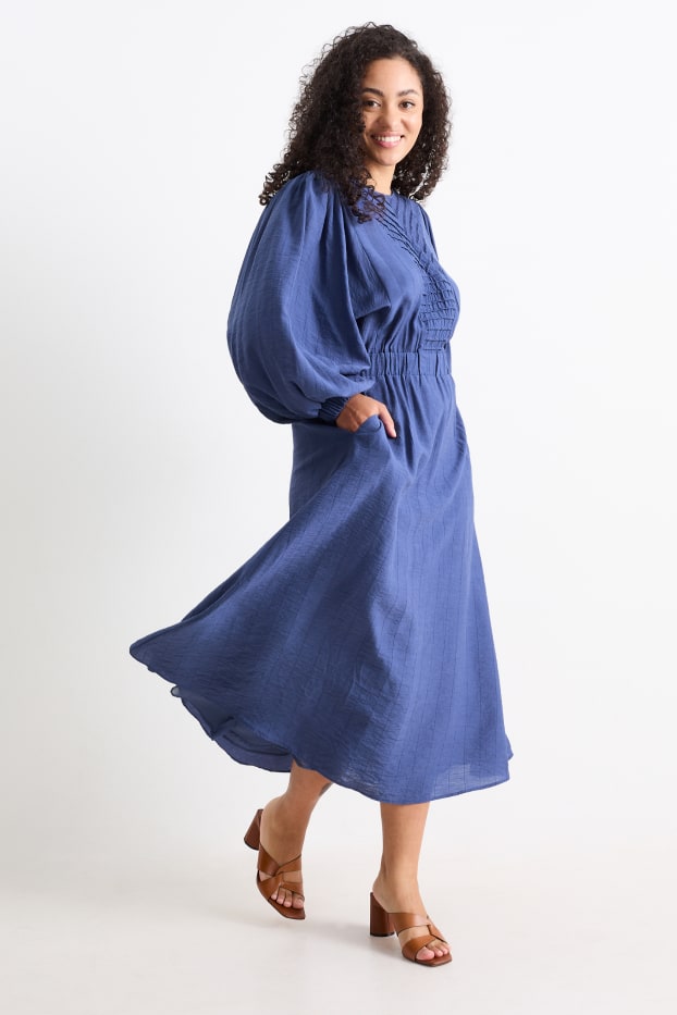 Dona - Vestit acampanat amb obertura - blau fosc