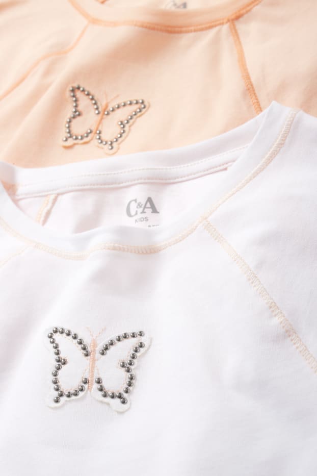 Enfants filles - Lot de 2 - papillon - T-shirt - orange clair