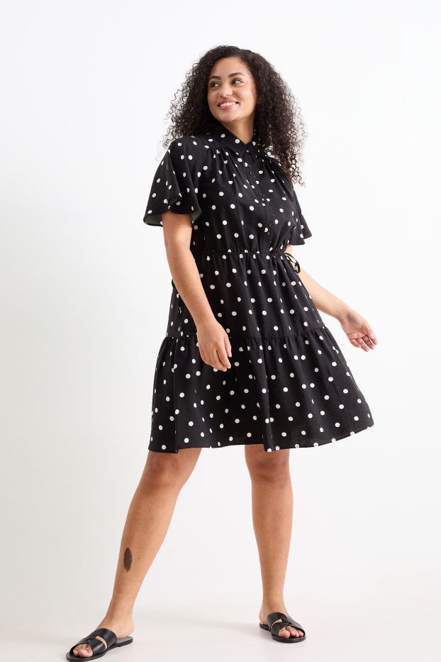 Women - Shirt dress - polka dot - black