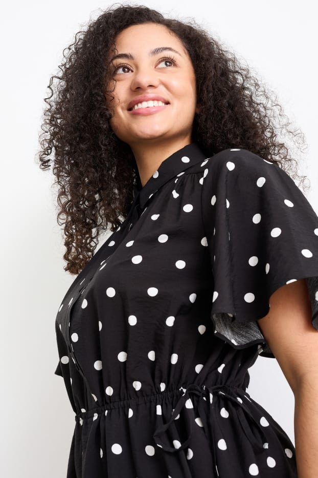 Women - Shirt dress - polka dot - black