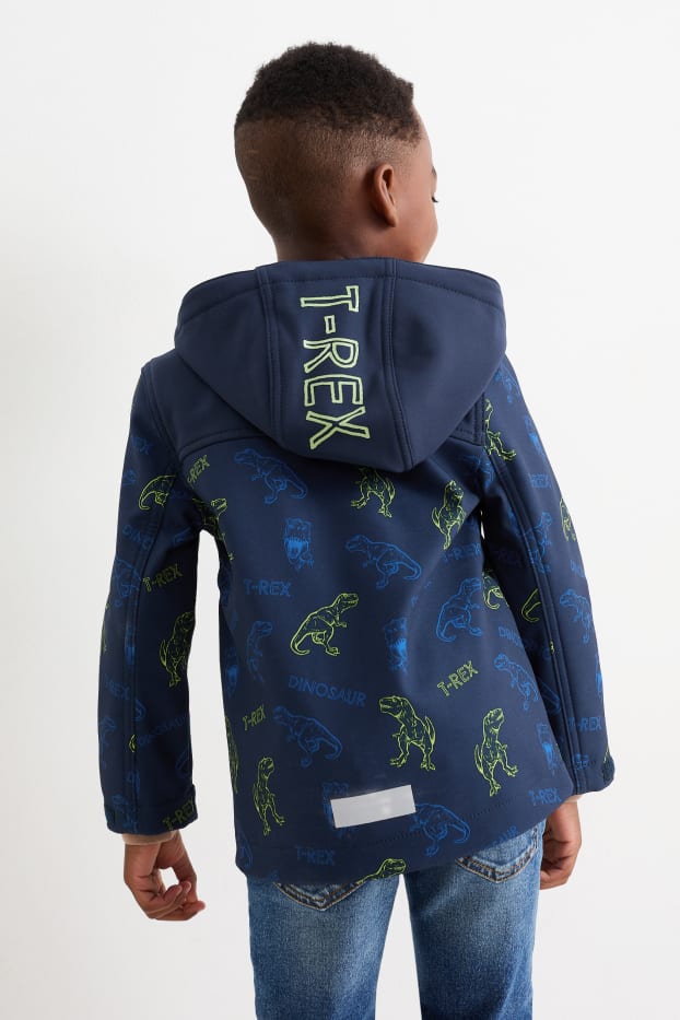 Enfants garçons - Dinosaure - veste à coquille souple avec capuche - étanche - bleu foncé