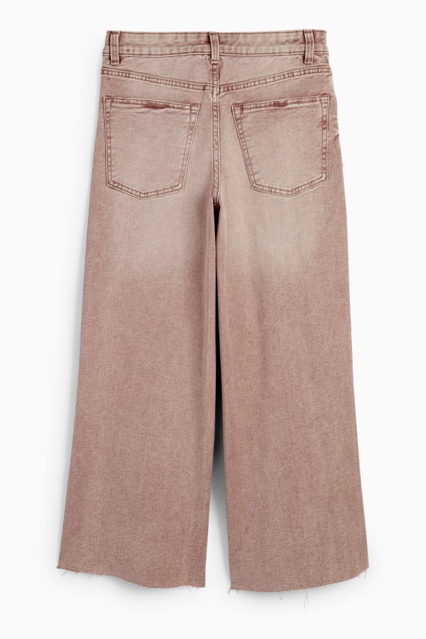 Femei - Crop wide leg jeans - talie medie - bej