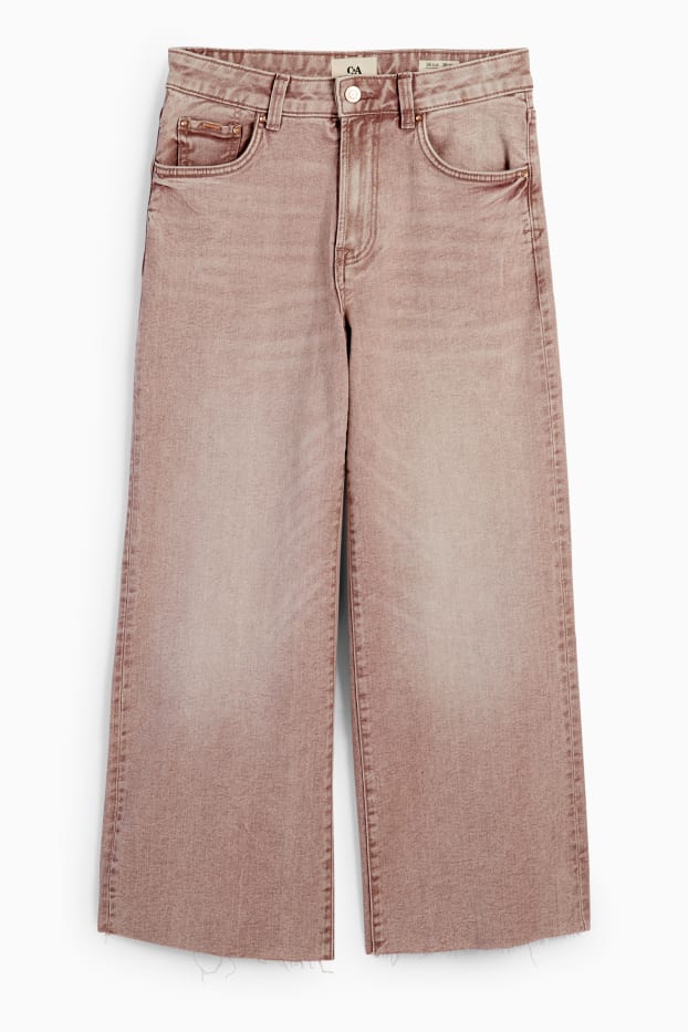 Femei - Crop wide leg jeans - talie medie - bej