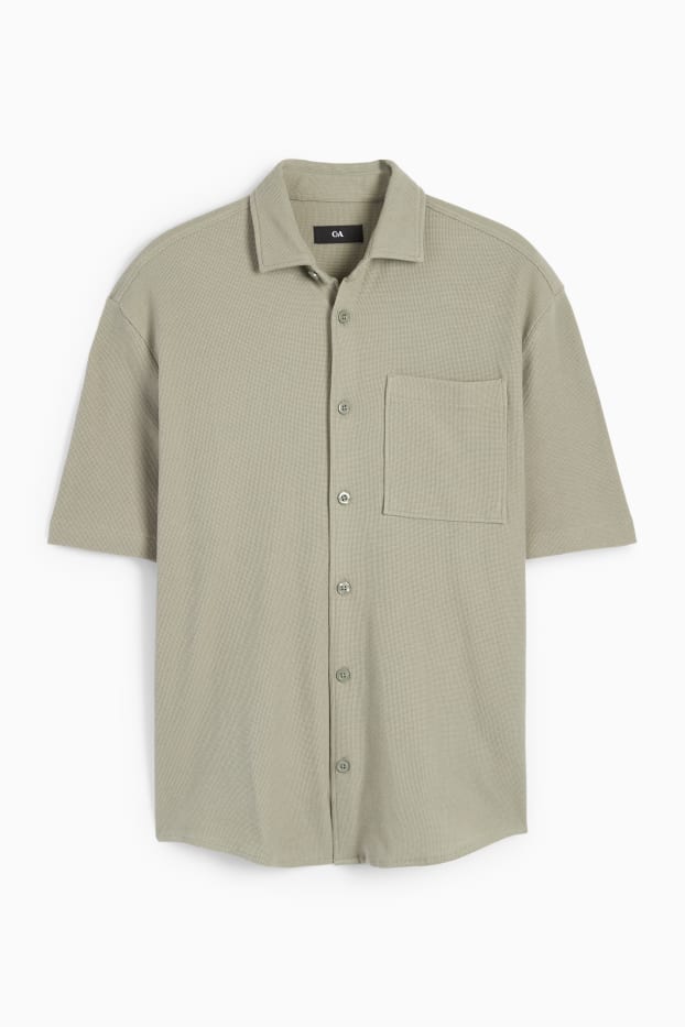 Uomo - Camicia - relaxed fit - collo all'italiana - tessuto tramato - verde