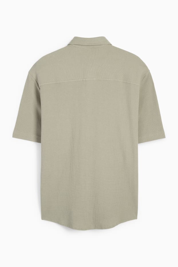 Uomo - Camicia - relaxed fit - collo all'italiana - tessuto tramato - verde