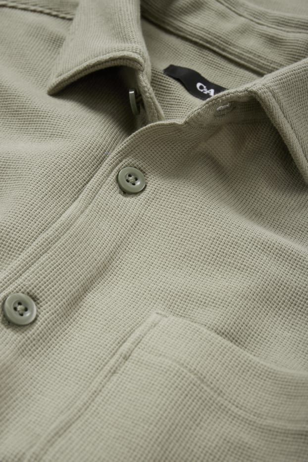 Uomo - Camicia - relaxed fit - collo all'italiana - tessuto tramato - verde