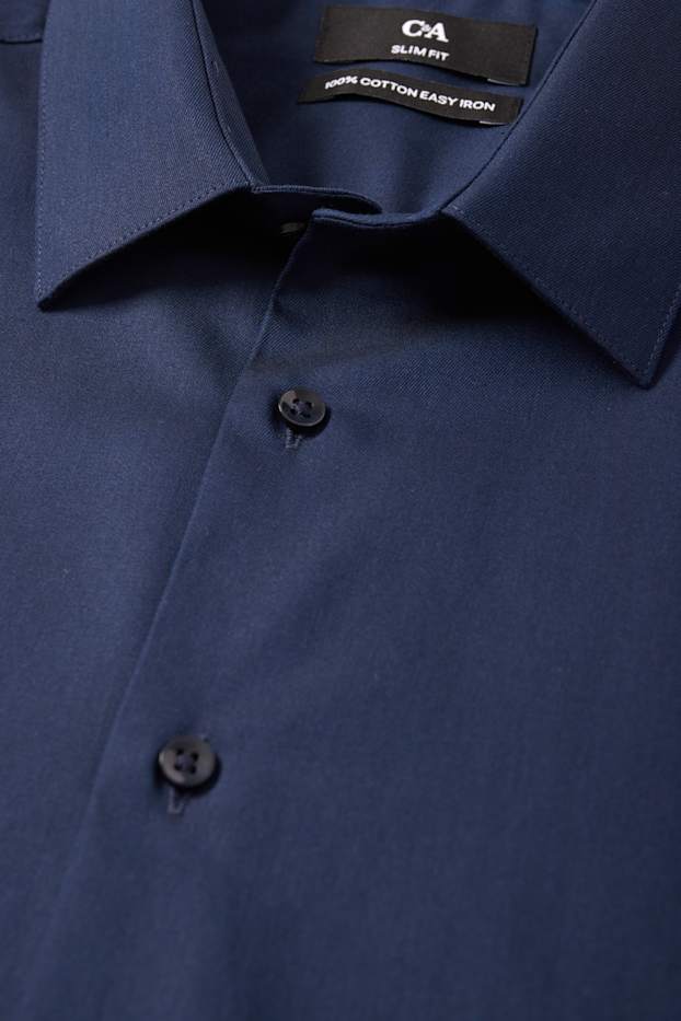 Pánské - Business košile - slim fit - kent - snadné žehlení - tmavomodrá