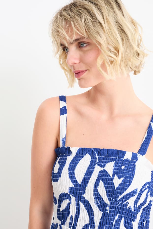 Damen - Fit & Flare Kleid - gemustert - gesmokt - blau