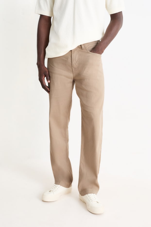 Pánské - Kalhoty - regular fit - lněná směs - taupe