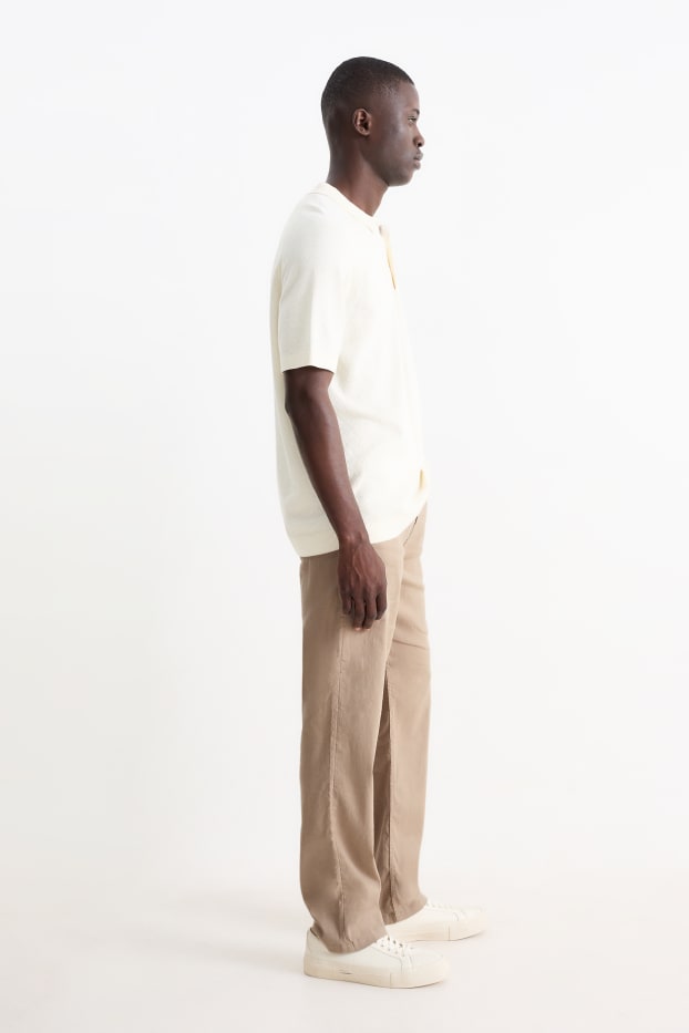 Pánské - Kalhoty - regular fit - lněná směs - taupe