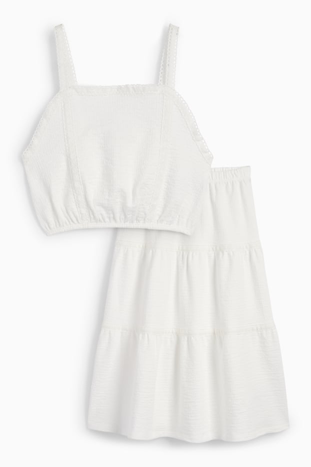 Kinder Mädchen - Set - Top und Rock - 2 teilig - weiss