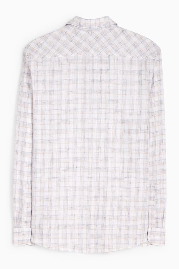 Uomo - Camicia - regular fit - collo all'italiana - a quadretti - beige chiaro