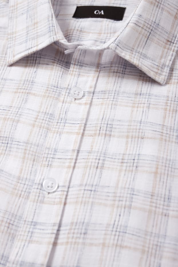 Uomo - Camicia - regular fit - collo all'italiana - a quadretti - beige chiaro