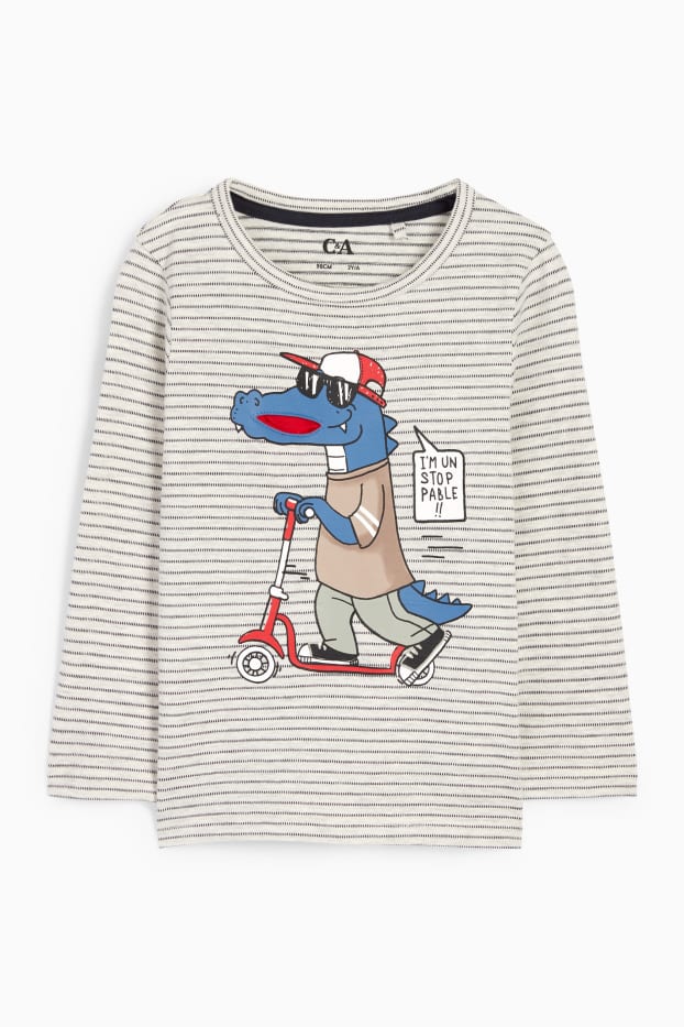 Bambini - Coccodrillo sul monopattino - maglia a maniche lunghe - a righe - grigio chiaro