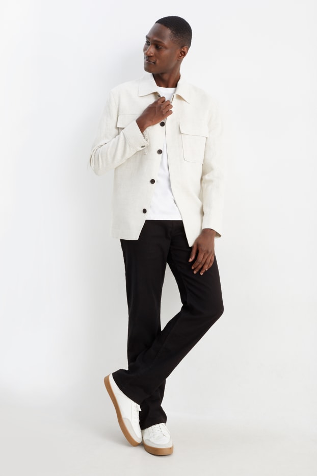 Men - Trousers - regular fit - linen blend - black