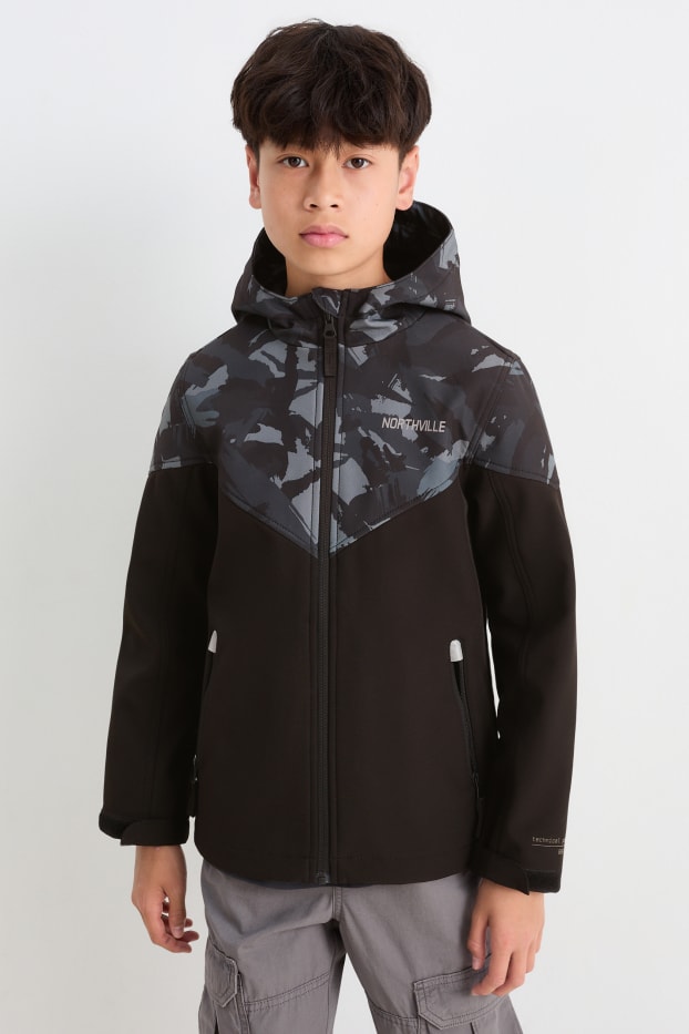 Bambini - Giacca softshell con cappuccio - impermeabile - fantasia - nero