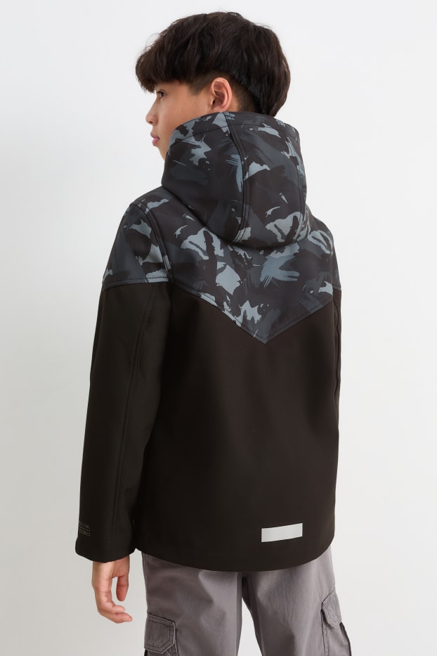 Bambini - Giacca softshell con cappuccio - impermeabile - fantasia - nero