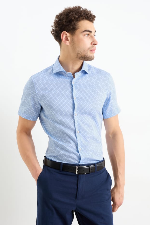 Bărbați - Cămașă office - slim fit - guler italian - ușor de călcat - cu model - albastru deschis
