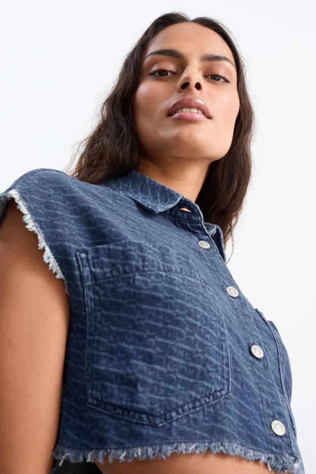 Femei - Bluză din denim polițist - cu model - denim-albastru