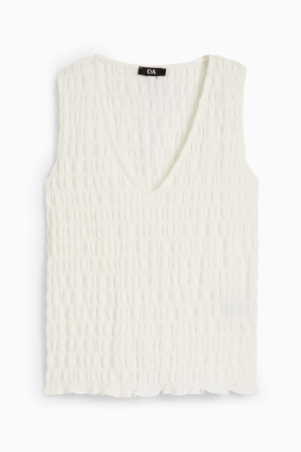 Femmes - Top à col V - texturé - blanc crème