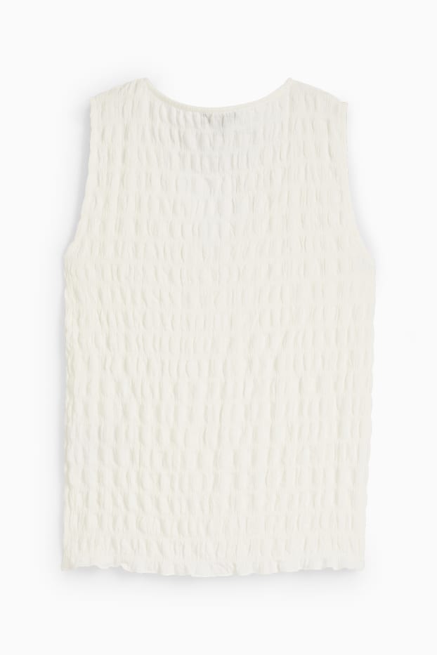 Femmes - Top à col V - texturé - blanc crème