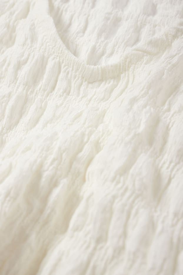 Femmes - Top à col V - texturé - blanc crème