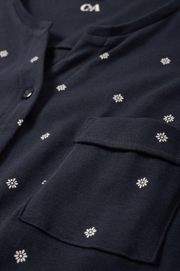 Donna - Camicia da notte - a fiori - blu scuro