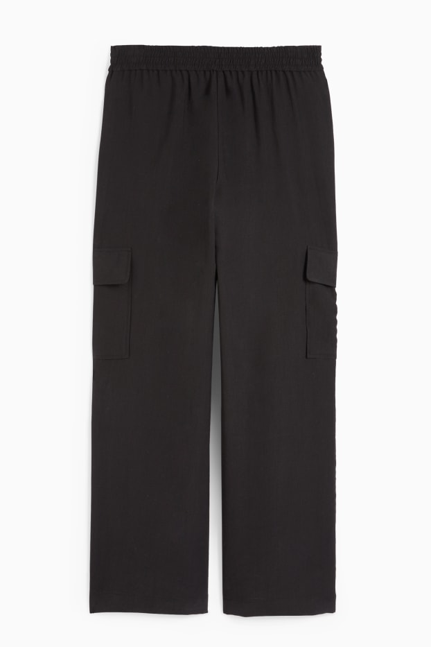 Dámské - Cargo kalhoty - high waist - wide leg - černá