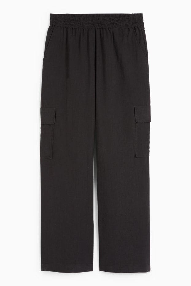 Dámské - Cargo kalhoty - high waist - wide leg - černá