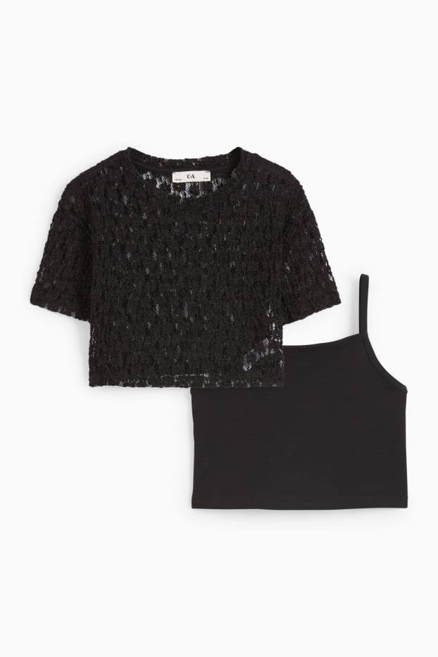 Kinder Mädchen - Set - Kurzarmshirt und Top - 2 teilig - schwarz
