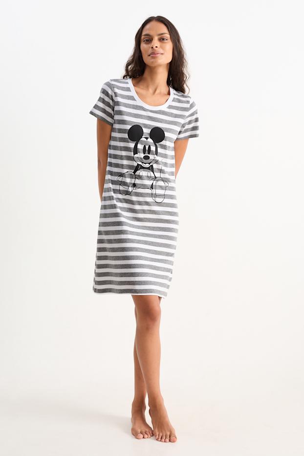 Femmes - Chemise de nuit - Mickey Mouse - à rayures - gris