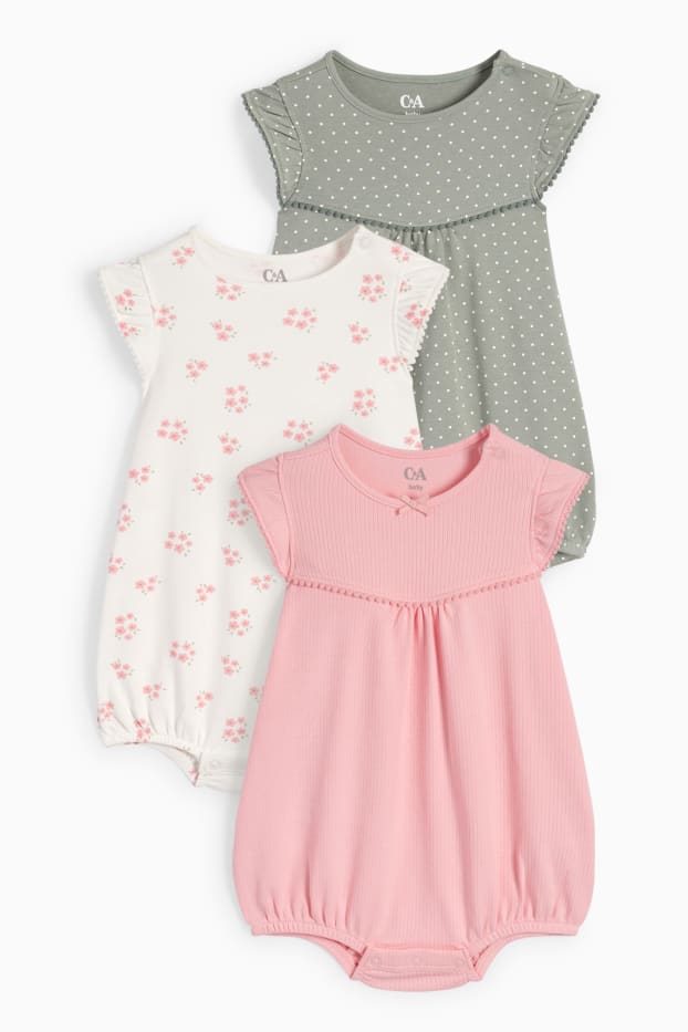 Bebeluși - fete - Multipack 3 buc. - floricele - pijama salopetă bebeluși - roz