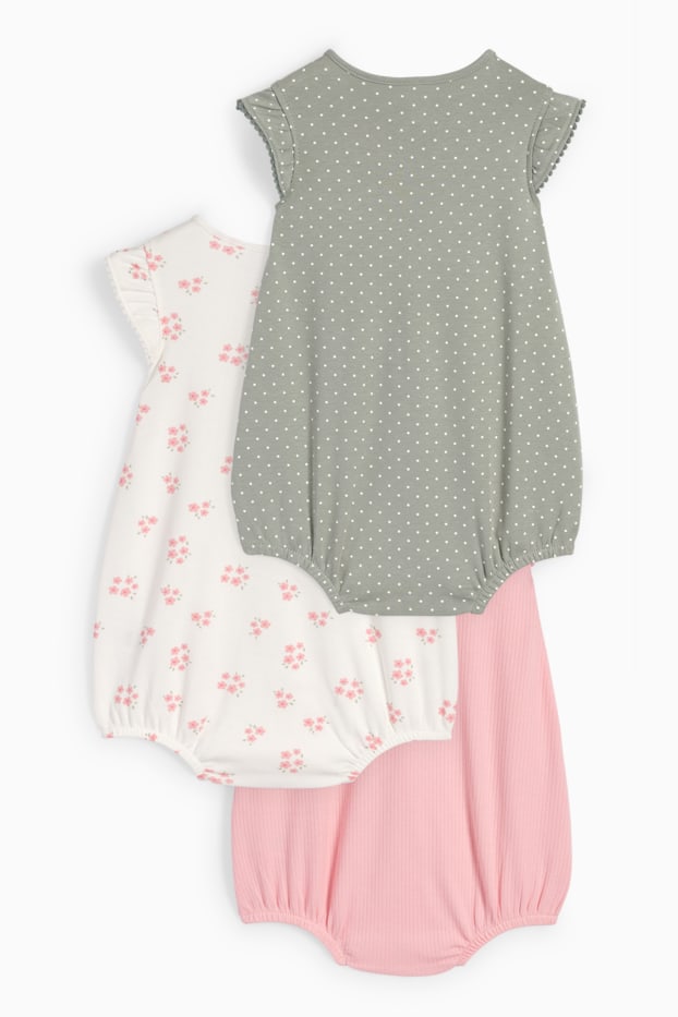 Bebeluși - fete - Multipack 3 buc. - floricele - pijama salopetă bebeluși - roz
