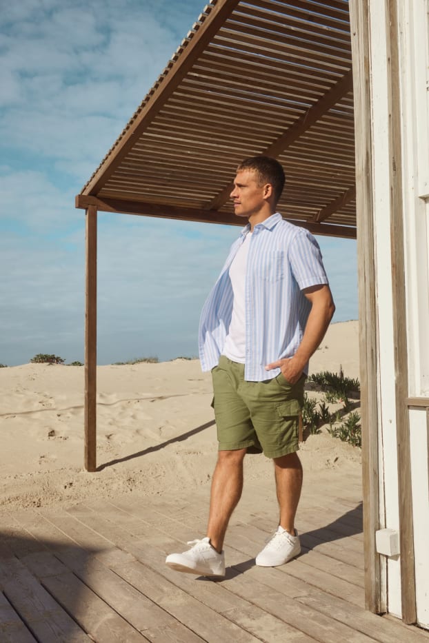 Uomo - Shorts cargo - misto lino - verde scuro
