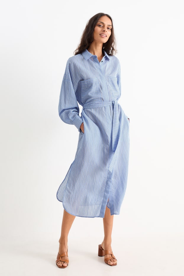 Dona - Vestit camiser - de ratlles - blau