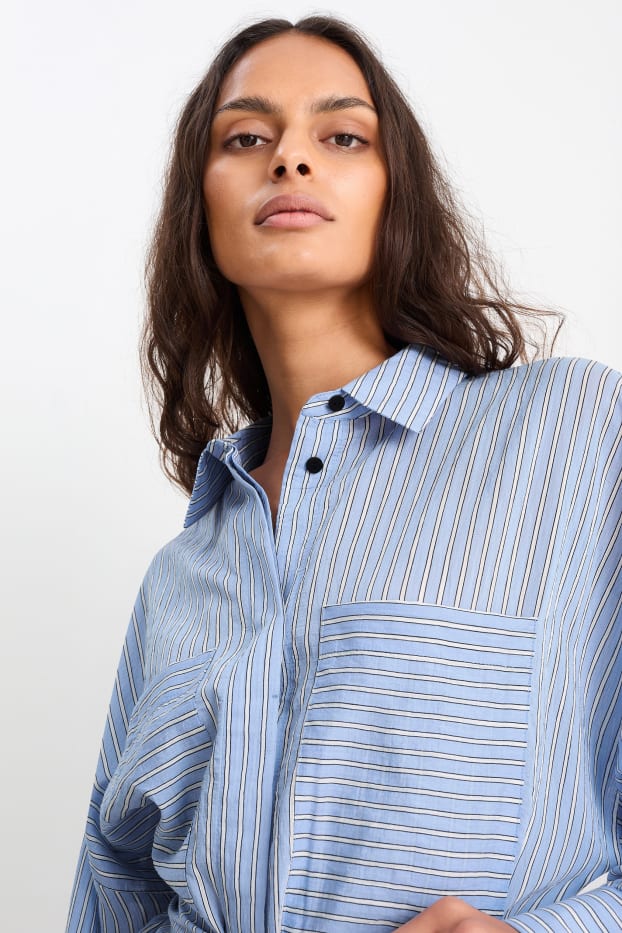 Dona - Vestit camiser - de ratlles - blau