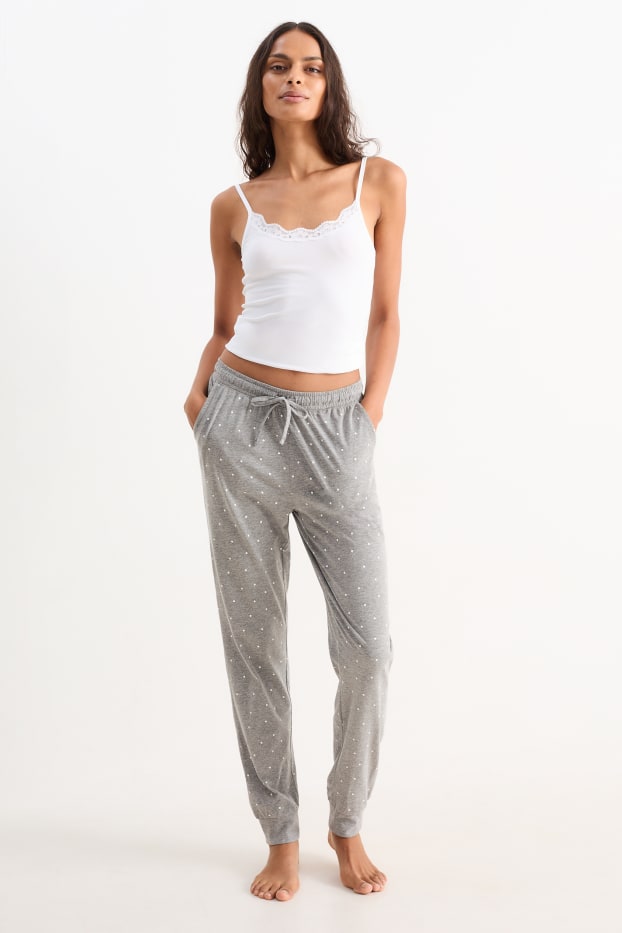 Damen - Pyjamahose - gepunktet - grau