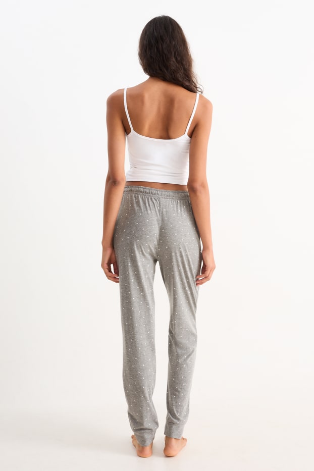 Damen - Pyjamahose - gepunktet - grau