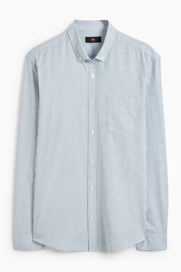 Mężczyźni - Koszula Oxford - regular fit - przypinany kołnierzyk - w paski - ciemnozielony