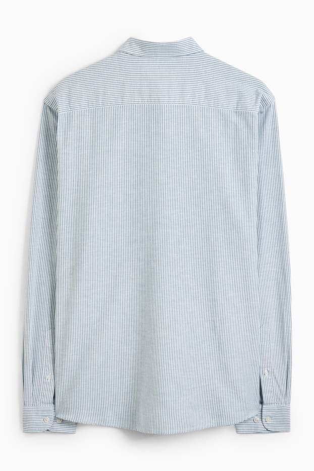 Mężczyźni - Koszula Oxford - regular fit - przypinany kołnierzyk - w paski - ciemnozielony