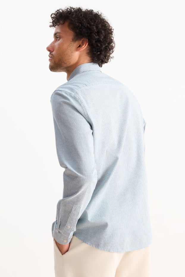 Mężczyźni - Koszula Oxford - regular fit - przypinany kołnierzyk - w paski - ciemnozielony