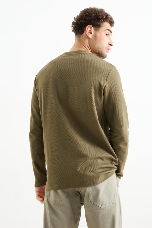 Herren - Langarmshirt - strukturiert - dunkelgrün