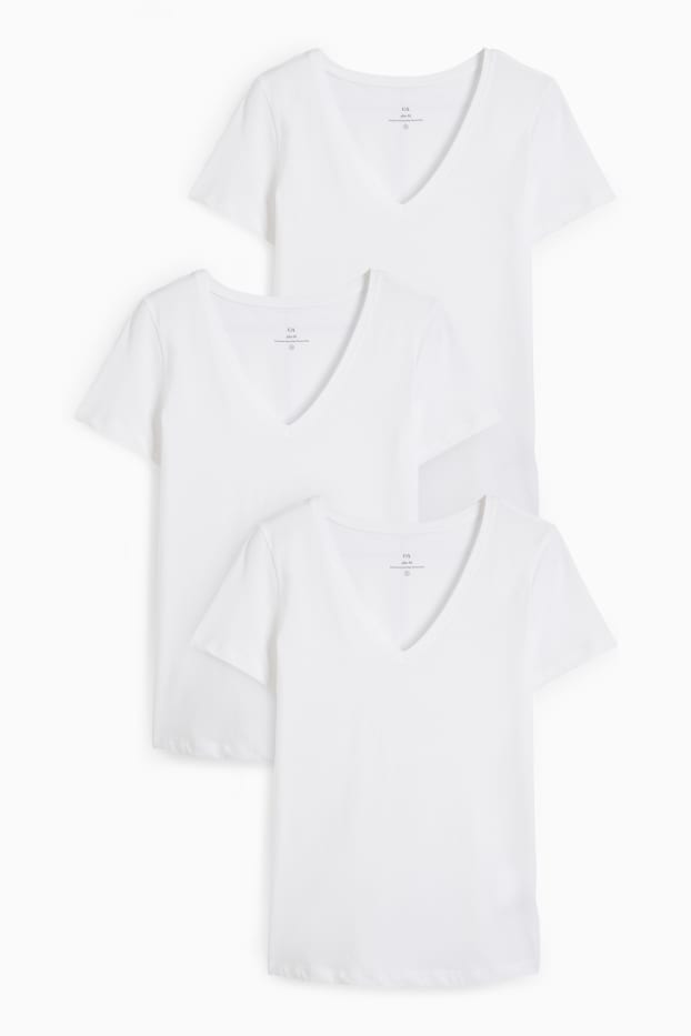 Femmes - Lot de 3 - T-shirts à col V - slim fit - blanc