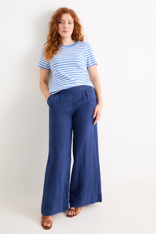 Dona - Pantalons de lli - high waist - wide leg - blau