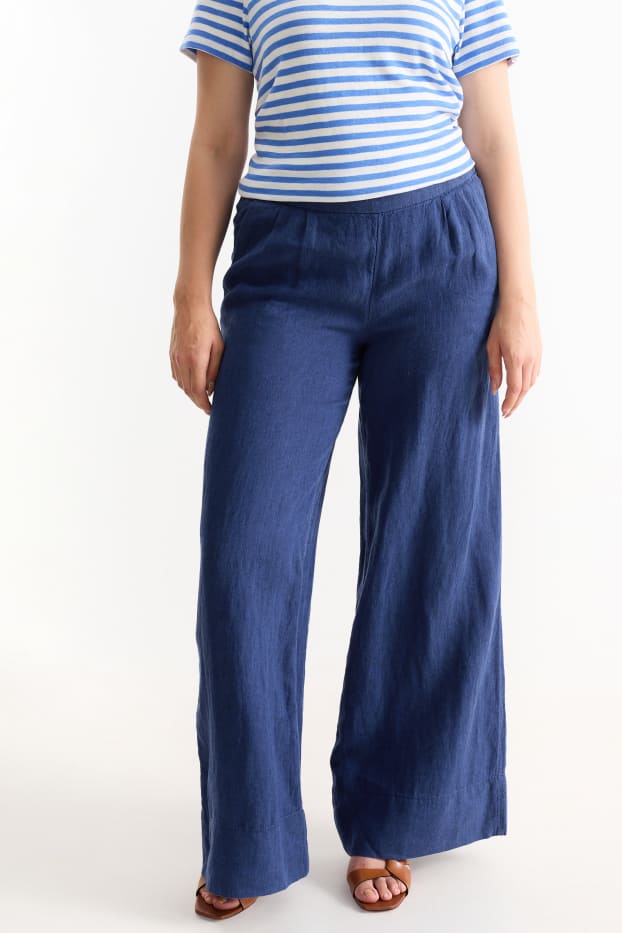 Dona - Pantalons de lli - high waist - wide leg - blau