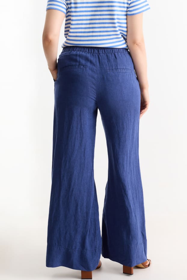 Dona - Pantalons de lli - high waist - wide leg - blau