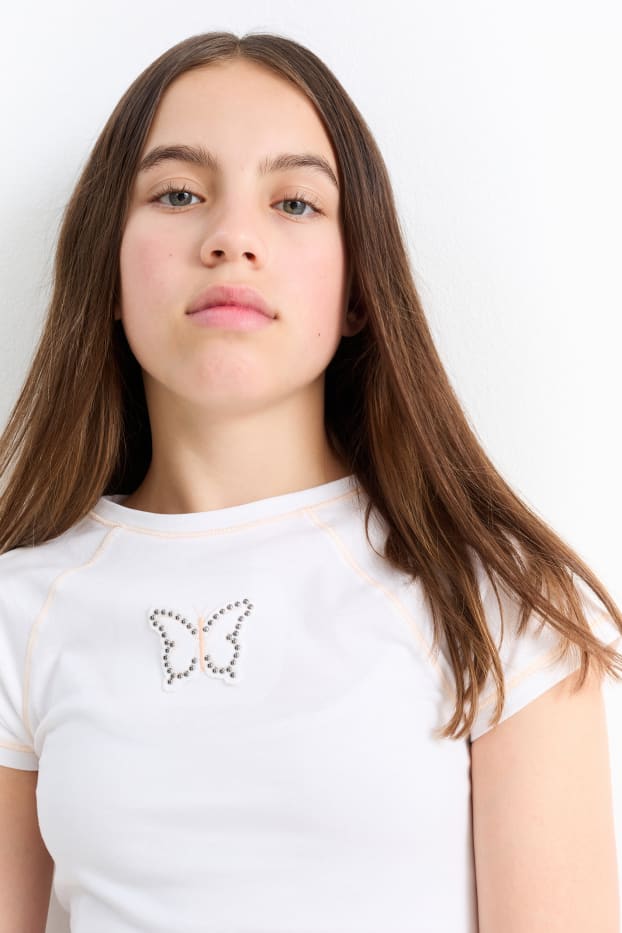 Enfants filles - Lot de 2 - papillon - T-shirt - orange clair