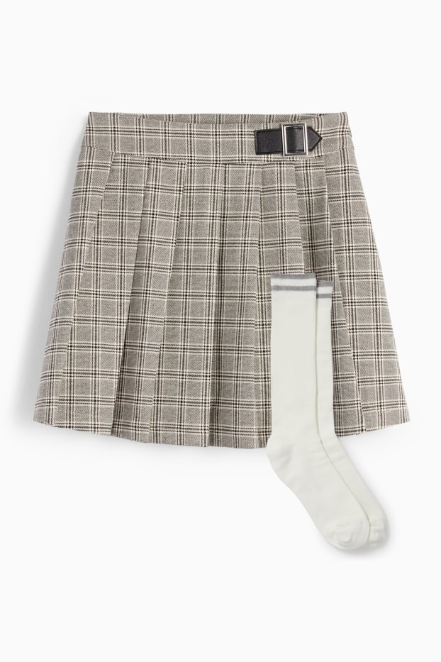 Enfants filles - Ensemble - jupe et chaussettes hauteur genou - 2 pièces - gris