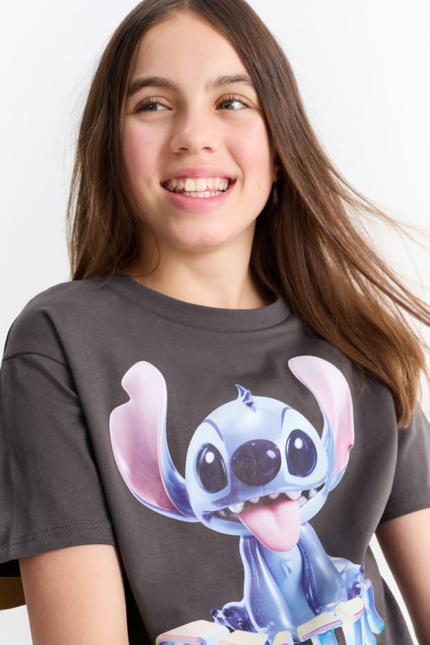 Kinder Mädchen - Multipack 2er - Lilo & Stitch - Kurzarmshirt - dunkelgrau / weiss