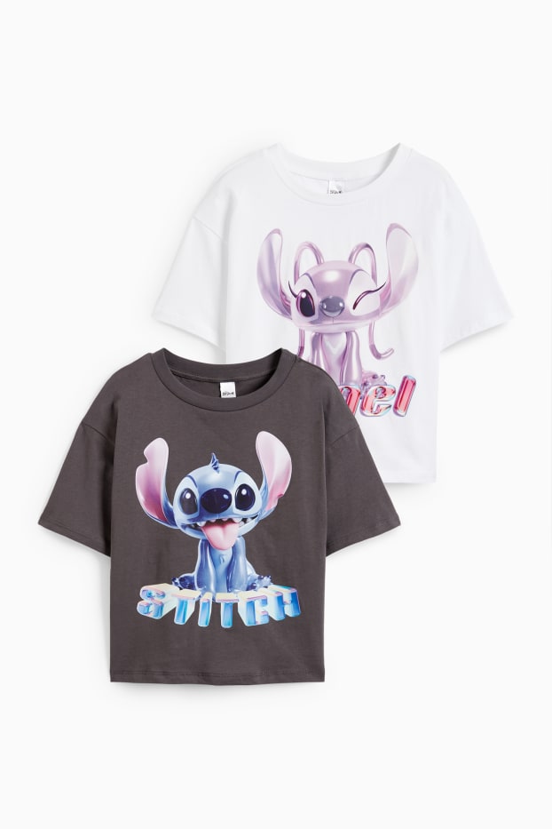 Kinder Mädchen - Multipack 2er - Lilo & Stitch - Kurzarmshirt - dunkelgrau / weiss
